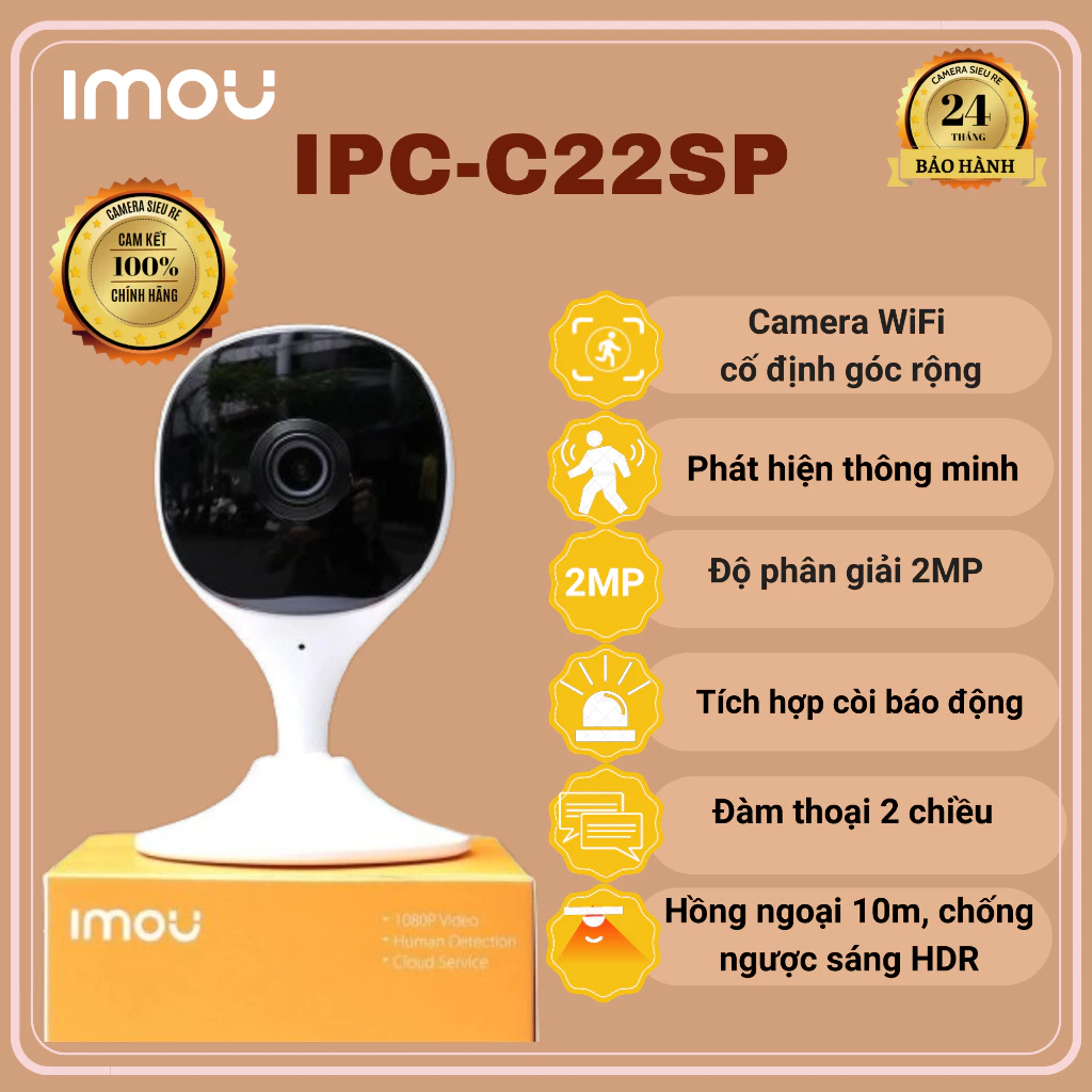 [2M] Camera Imou C22EP /C22SP Góc Rộng Siêu Rộng, Chân Đế Nam Châm, Quan Sát Thông Minh- Camera Tron