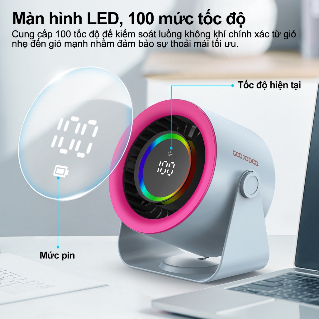 Quạt để bàn tốc độ cao GOOJODOQ mới 2025 Quạt 100 tốc độ Màn hình LED kỹ thuật số Quạt turbo không ồn có thể điều chỉnh | BigBuy360 - bigbuy360.vn