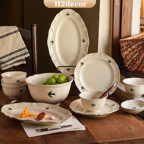 Bộ Bát Đĩa Ăn Cơm Phong Cách Nhật  Tráng Men Cao Cấp - H2decor