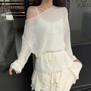 Áo Lưới Len Đan Dáng Rộng, Áo Thun, Áo Xuông Cổ Tròn Tay Dài Tặng Kèm Dây Cột Eo Màu Pastel Phối 2 Dây Hàn Quốc Shopquac