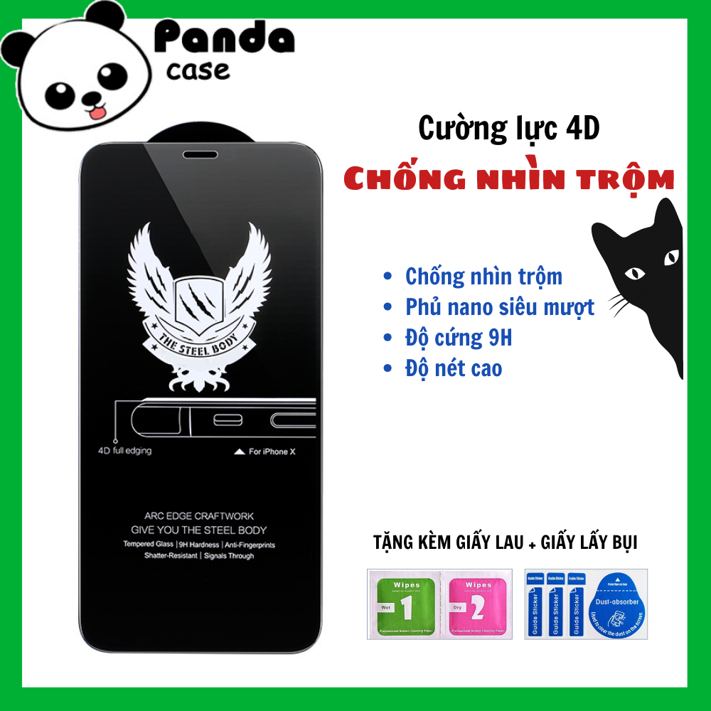 Kính Cường Lực Iphone 4D Chống Nhìn Trộm Full Màn X/XS/XR/11/12/13/14/15/16/Pro/Max - Panda Case