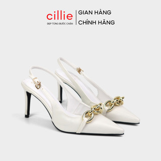  Giày cao gót slingback mũi nhọn Cillie khoá xích gót nhọn sang trọng cao 9cm 1107 