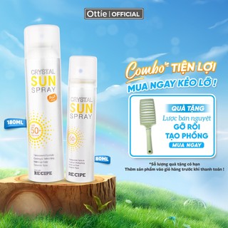 Xịt Chống Nắng Hàn Quốc Recipe Crystal Sun Spray 80ml/180ml - Chống Nước, Khóa Makeup, SPF50+ PA+++