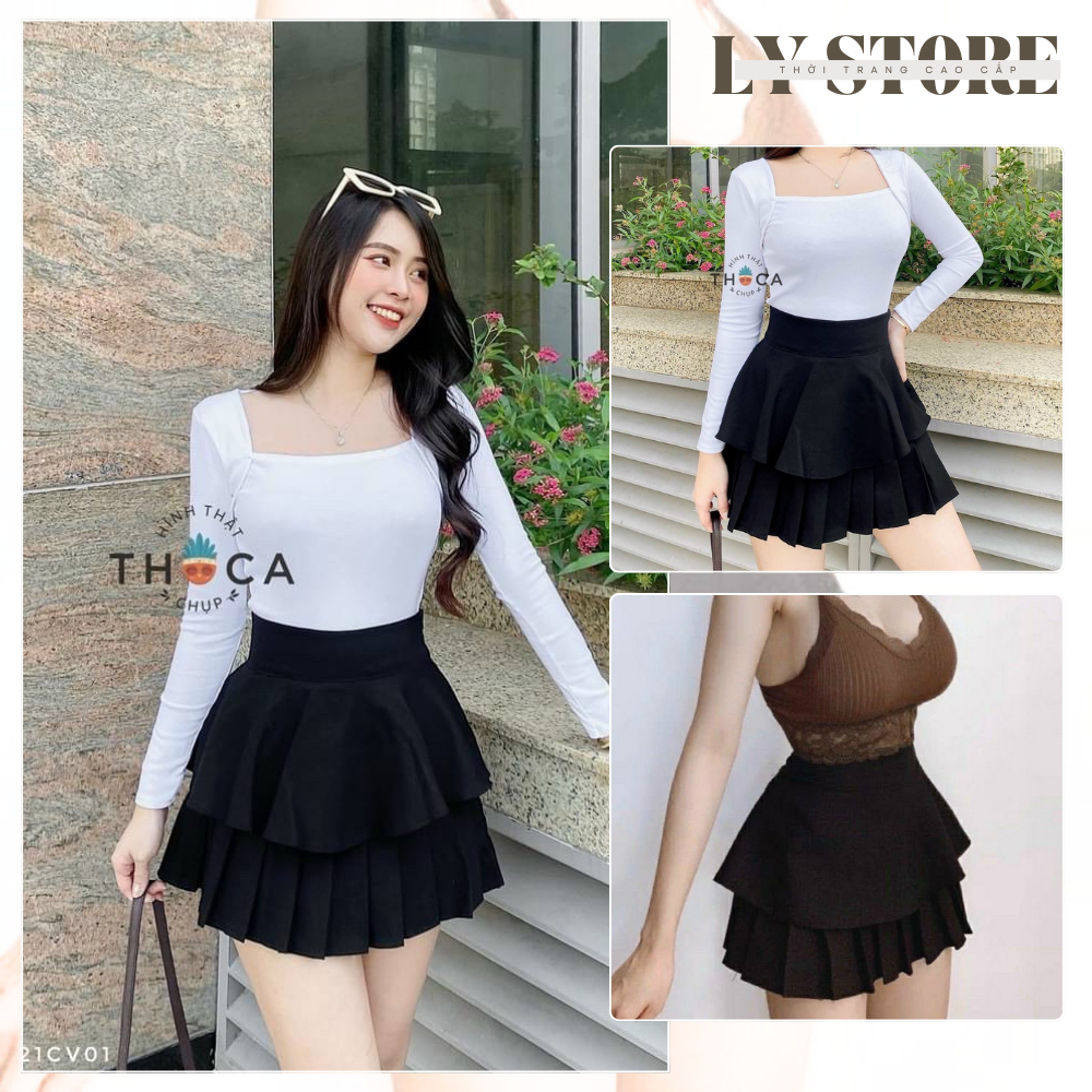 Chân Váy 2 Tầng Xếp Ly,Chân Váy Xếp Ly May kèm Quần Bên Trong Ảnh Thật,LY STORE