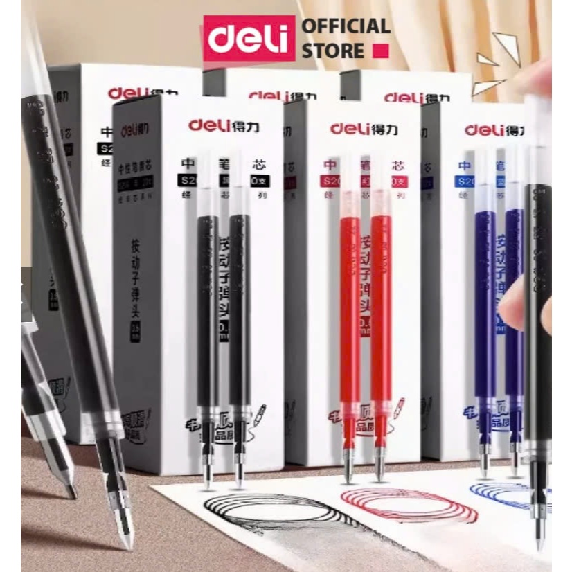 Ruột bút gel Deli 0.5mm dùng cho bút bi nước A575 lâu hết mực không gai viết mực trơn tru ngòi S206,