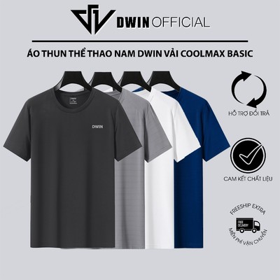 Combo 2 Áo thun thể thao nam DWIN basic chất vải coolmax co dãn 4 chiều  thoáng mát thấm hút mồ hôi AT03A