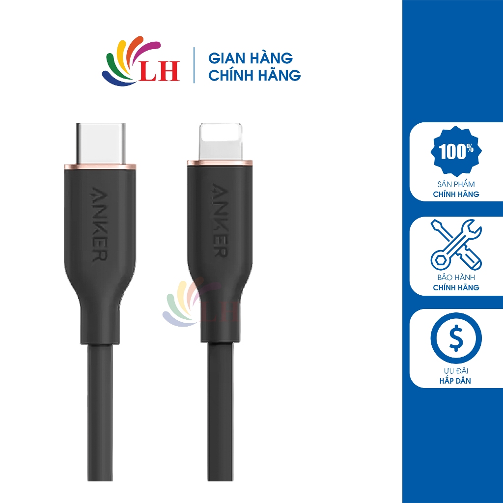 Cáp USB Type-C to iP Anker MFI PowerLine III Flow 0.9m A8662/1.8m A8663 - Hàng chính hãng