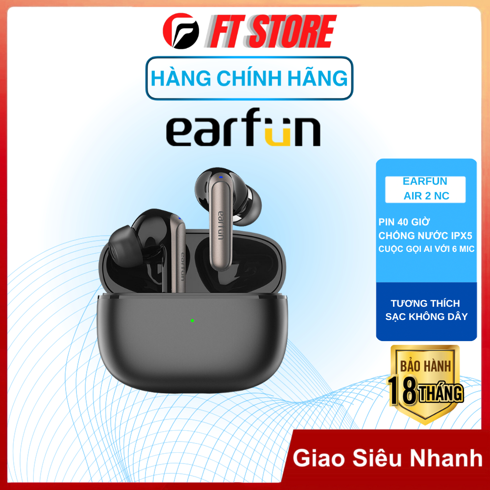 Tai nghe Bluetooth EARFUN Air 2 NC, tương thích sạc không dây, độ trễ thấp, ANC chủ động, chống nước