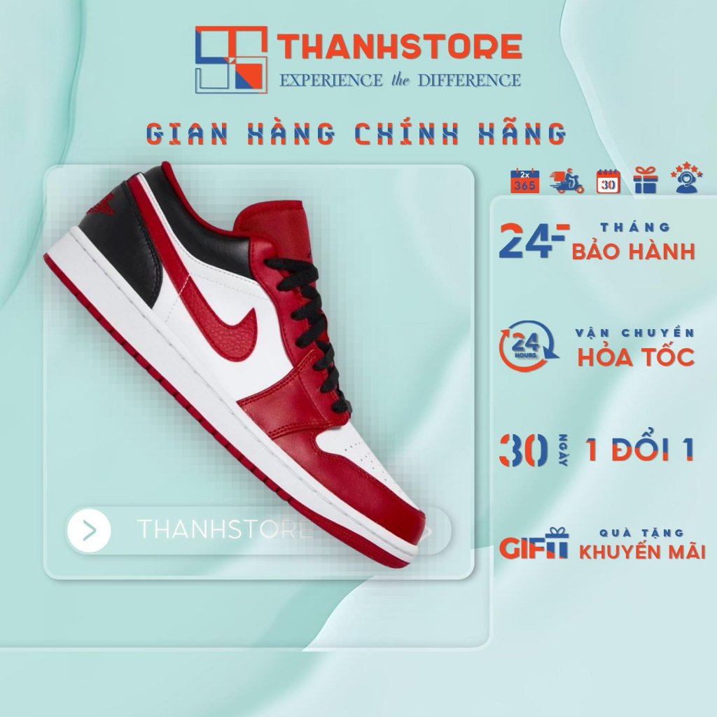[CHÍNH HÃNG] Giày Thể Thao Nam Nữ Trắng Đỏ Đen Giày AIR JORDAN 1 LOW CHICAGO BULLS GS - NJ1CB