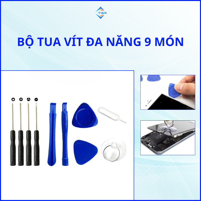 Bộ tua vít sửa điện thoại 9 món, bộ tua vít đa năng dùng để tháo lắp màn hình, pin điện thoại