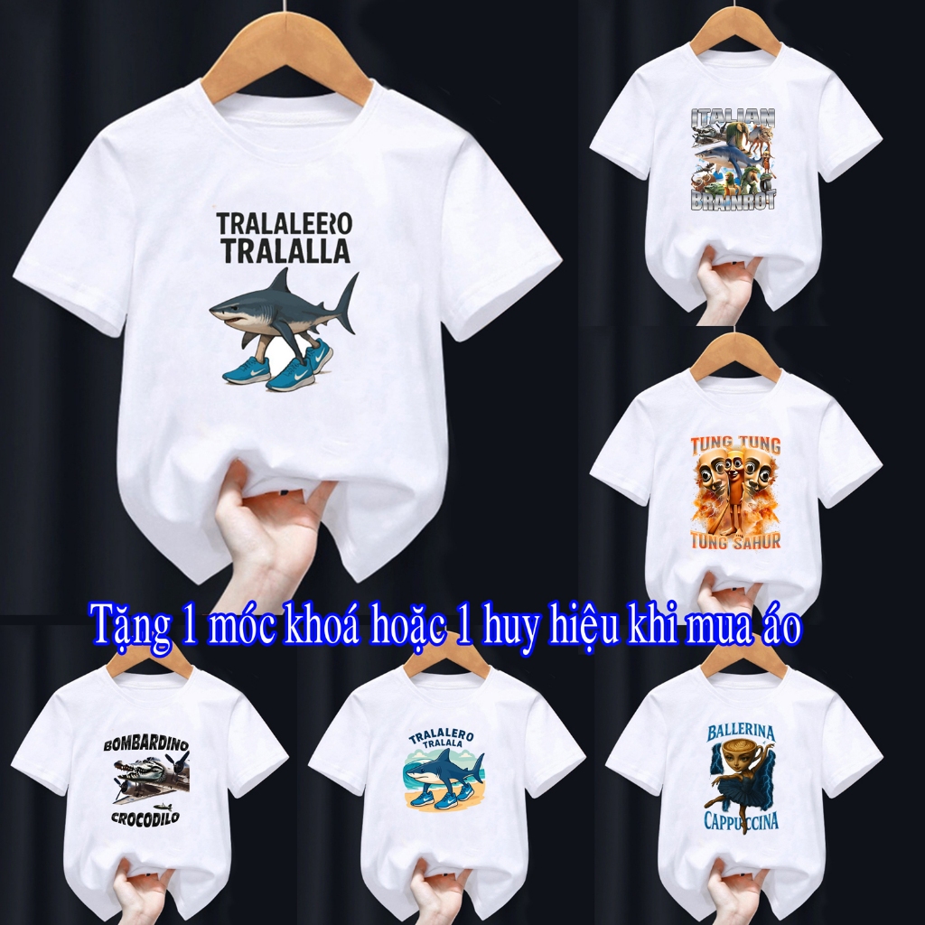 Áo thun Memes brainrot  Memes brainrot ..MA1393D Mẫu mới áo cho trẻ em tralalero tralala tung tung t