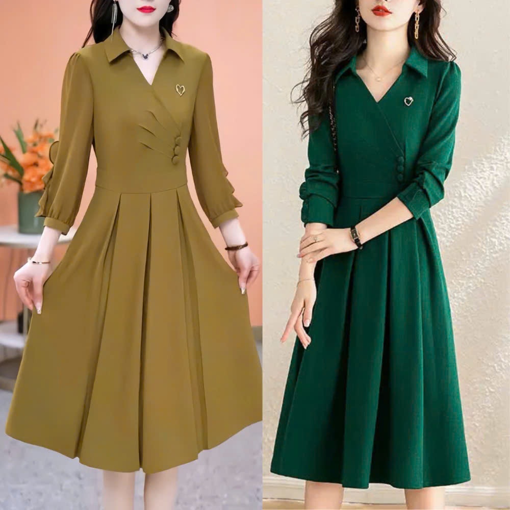 Đầm Trung Niên Tặng Mẹ Hella L26 Đi Cưới Dự Tiệc Sang Trọng Dáng Váy Thanh Lịch Chất Cotton Co Dãn