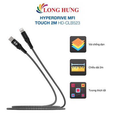 Cáp USB Type-C to Lightnng HyperDrive MFI Touch 2m HD-CLB523 - Hàng chính hãng