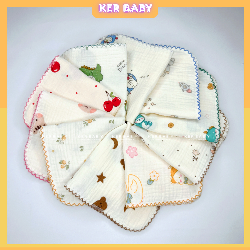 Set 5-10 Khăn Sữa Chạy Bo Viền 2 Lớp - 4 Lớp Chất Vải Xô MusLin Thấm Hút Mềm Mịn Cho Bé Trai , Bé Gái KerBaBy