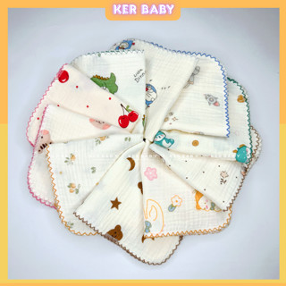 Set 10 Khăn Sữa Chạy Bo Viền 2 Lớp - 4 Lớp Chất Vải Xô MusLin Thấm Hút Mềm Mịn Cho Bé Trai , Bé Gái KerBaBy