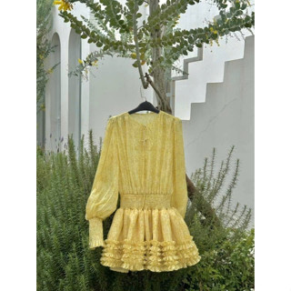 Váy nữ xinh,Váy tiểu thư kiểu dáng cổ tròn thiết kế nơ buộc trước ngực dáng dài tay bo gấu tầng bèo xinh điệu A31