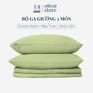  Combo 3 Món Cotton Satin Ga Giường 2m2x2m và 2 vỏ gối nằm AOICONCEPT cao cấp Hàn Quốc nhiều màu 