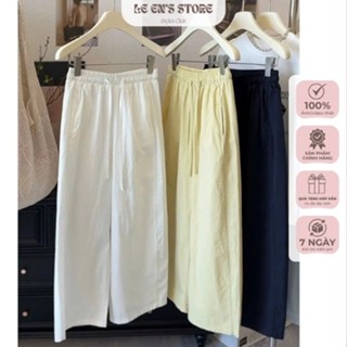 Quần ống rộng nữ vải Thô Hàn mềm mát lưng thun có túi dáng suông dài/lửng basic Hàn Quốc - Q6