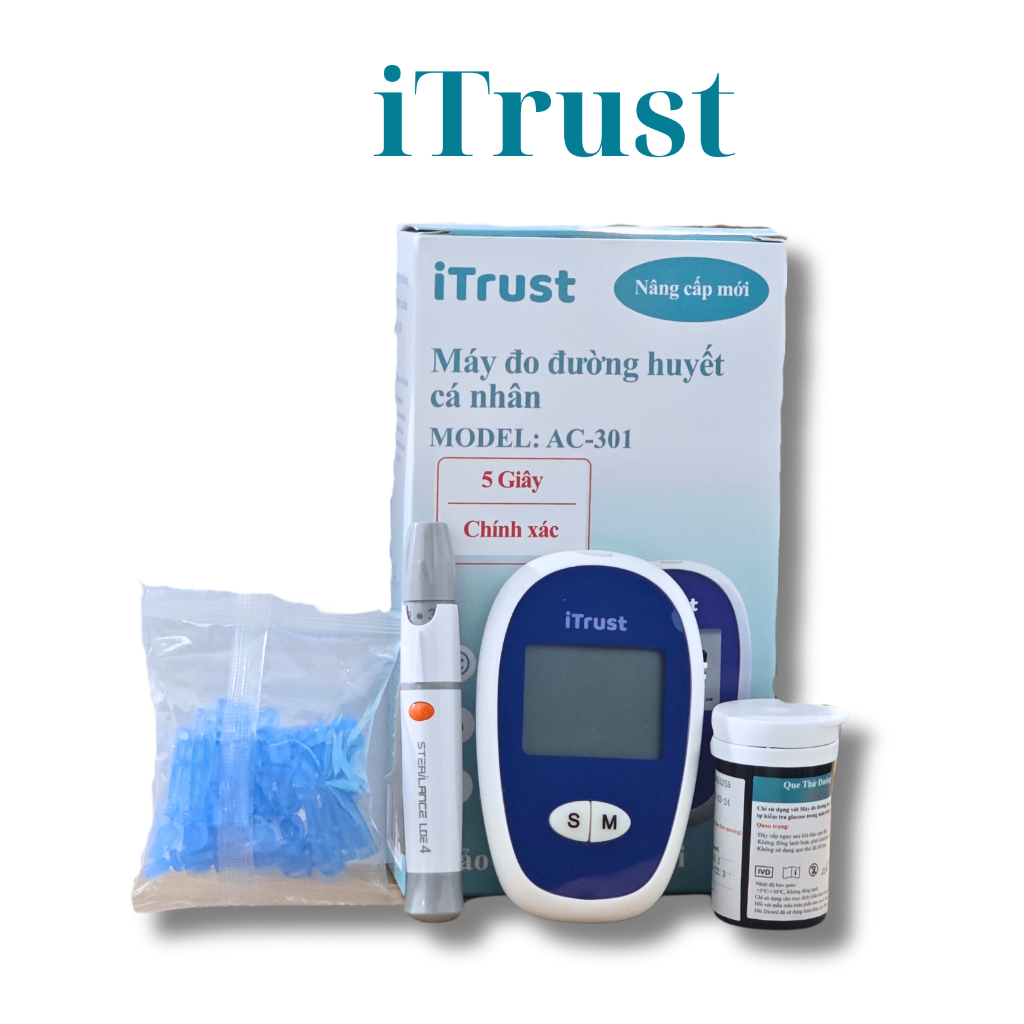Máy Đo Đường Huyết Chính Hãng Itrust AC-301 Giá Rẻ Tặng Kèm 25 Que Thử + 25 Kim Chích, máy bảo hành trọn đời