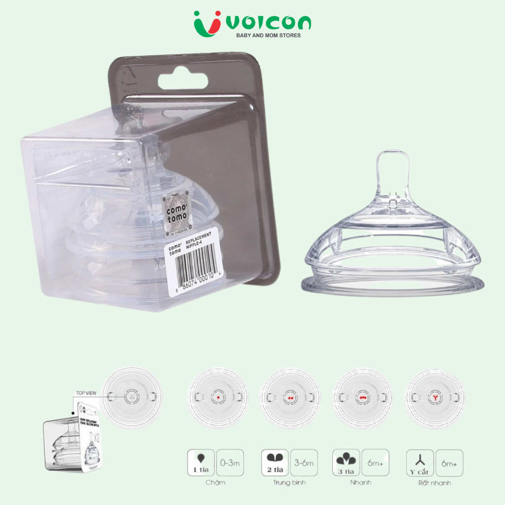 Núm ty siêu mềm Comotomo size S (0-3M), M (3-6M), L (6M+), Y (6M+)