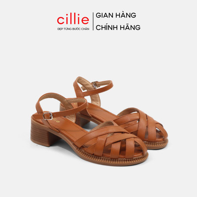 Giày Sandal Nữ Cillie Mũi Rọ Đan Dây Độc Đáo Gót Vuông 5p 1067