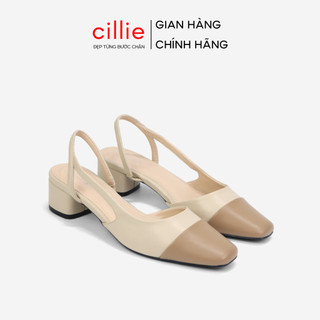  Giày Sandal Nữ Cillie Slingback Mũi Vuông Phối Nỉ Gót Vuông Cao 5p 1114 