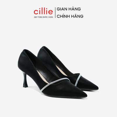 Giày Cao Gót Nữ Cillie Gót Nhọn 7cm Mũi Nhọn Đính Kim Tuyến CG20