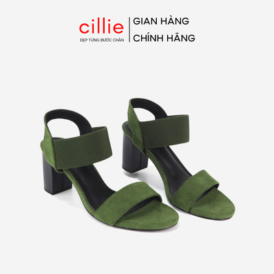 Giày Sandal Nữ Cao Gót Cillie Đế Vuông 7p Quai Ngang Basic Phối Mới Lạ Thời Trang 1010