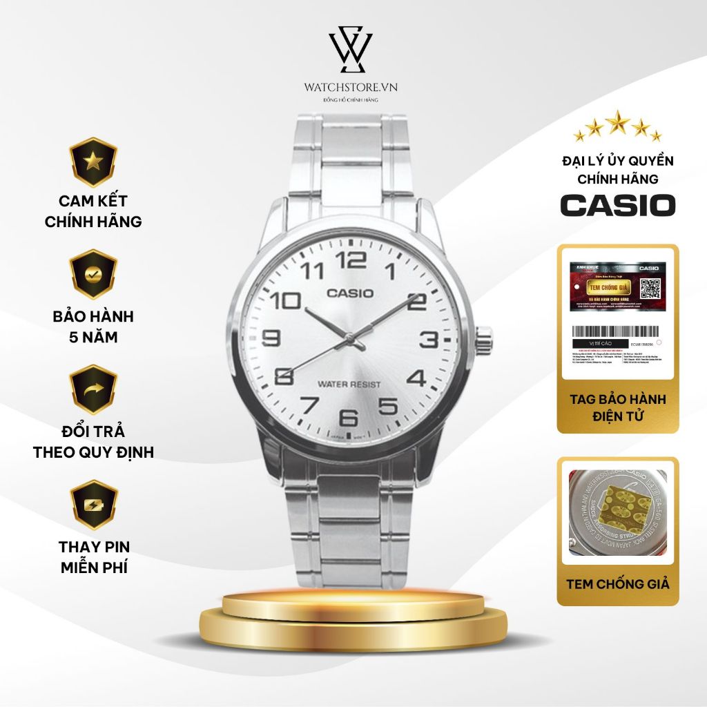 Đồng Hồ Nam Casio MTP-V001D-7BUDF Quartz Kính Khoáng Trắng 38mm Chống Nước Dây Kim Loại Không Gỉ Chính Hãng - WATCHSTORE