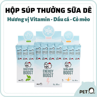 (Hộp 30 thanh) Súp thưởng cho mèo PetQ, Súp thưởng sữa dê cao cấp, Vitamin, Dầu cá, Cỏ mèo, Dinh dưỡng, Mọi độ tuổi, 15g