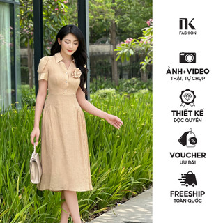 Đầm Cổ Đức Hoa Ngực NK Fashion Công Sở Nữ Trẻ Trung, Nữ Tính Vải Mềm Mịn NKDV2404001