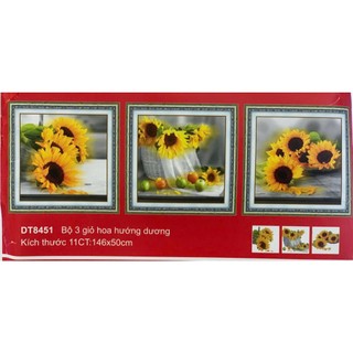 Tranh thêu chữ thập bộ 03 bình hoa trang trí - chưa thêu