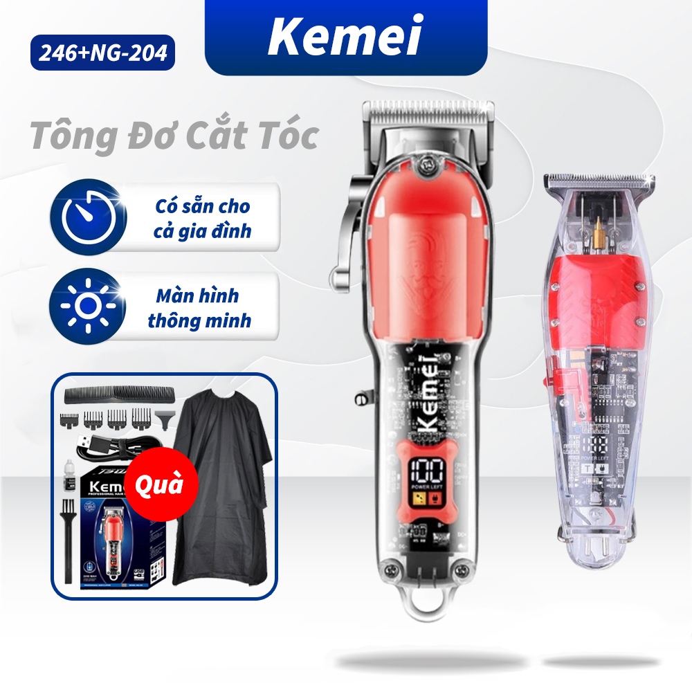 Kemei-246 Tông Đơ Cắt Tóc Gia Đình Và Salon Chính Hãng Không Dây,Tông Đơ Hớt Tóc Cho Bé Và Nam NG204