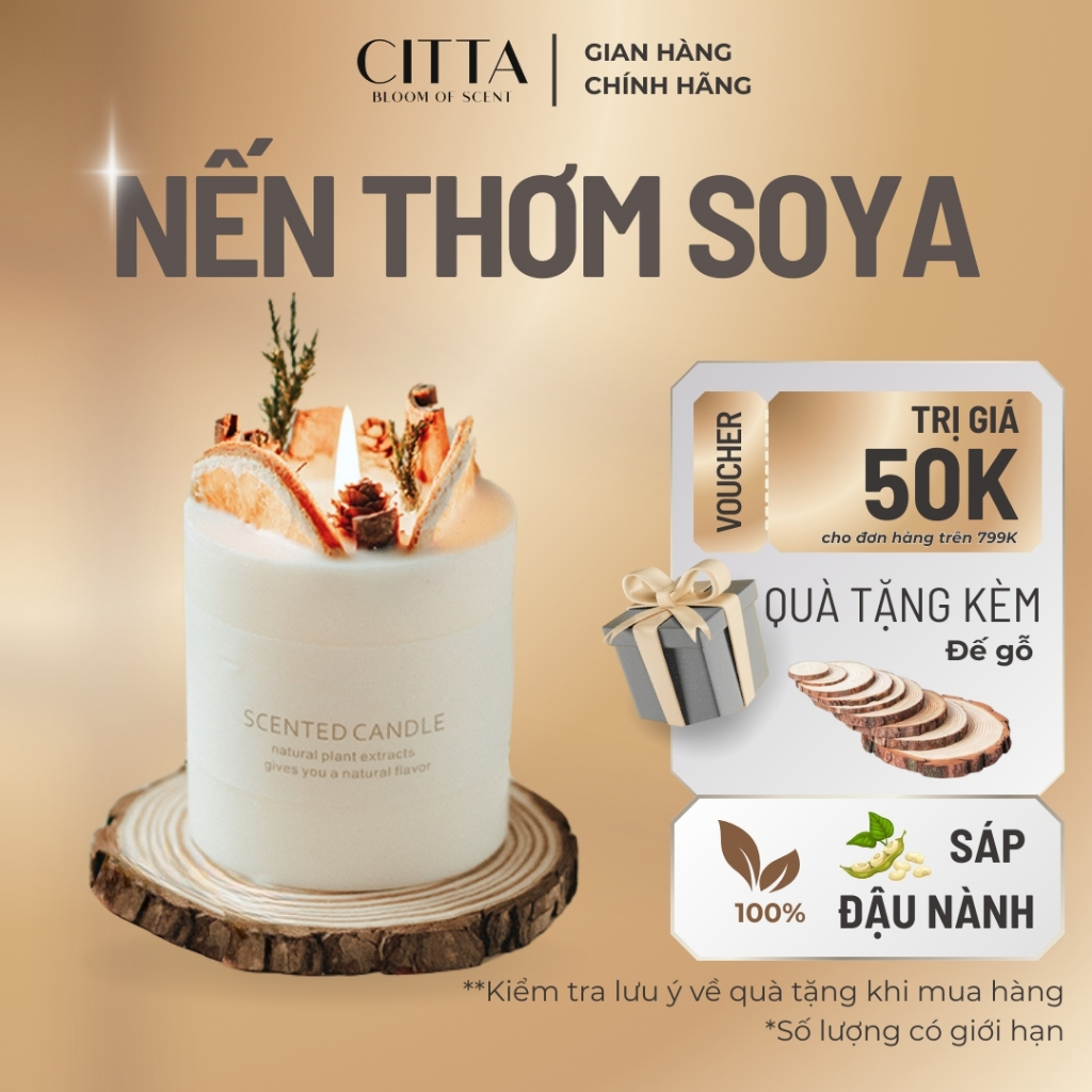 [Kèm Đế] Nến Thơm Citta Soyamoo Trang Trí Hoa Khô Cao Cấp, Sáp Đậu Nành - CITTA Bloom Of Scent