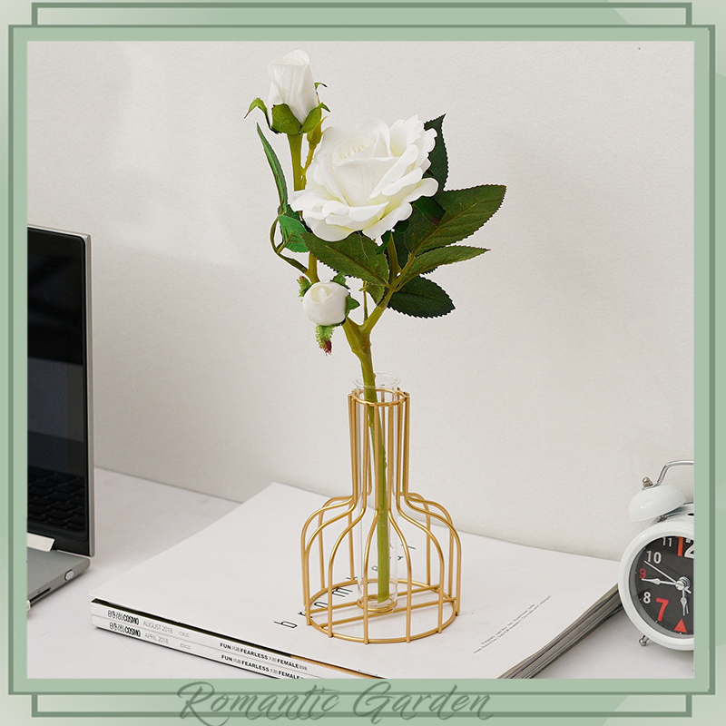 Lọ Trang Trí Phong Cách Bắc Âu - Sắt Mạ Vàng Kết Hợp Kính Thủy Canh, Dùng Cho Hoa Giả/Hoa Khô Decor 