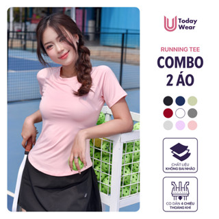 Combo 2 áo thun thể thao nữ có BIGSIZE Running Tee tập gym yoga cổ tròn ngắn tay vải thoáng mát co giãn Today U Wear