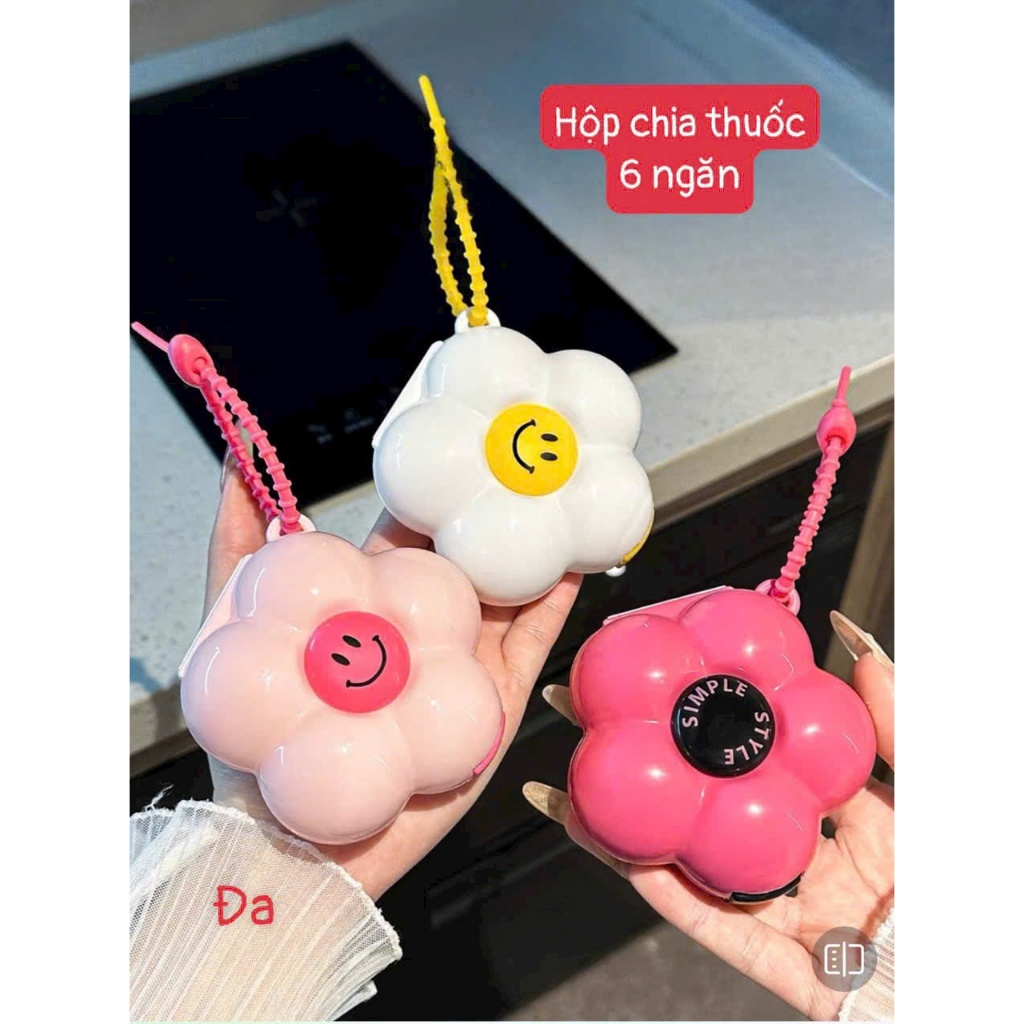 Hộp Chia Thuốc Mini 6 Ngăn Hình Hoa Có Móc Treo – Hộp Đựng Thuốc Cá Nhân, Vitamin, Du Lịch Nhỏ Gọn