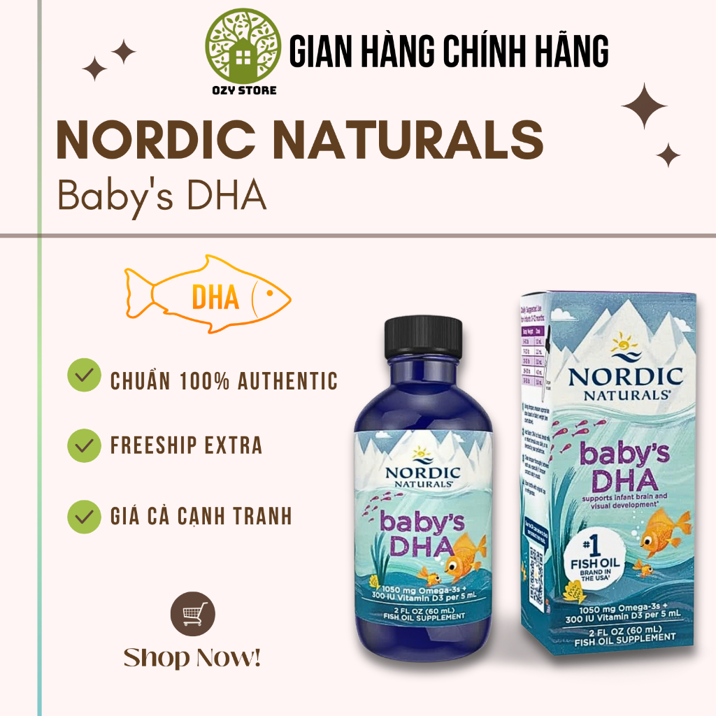 [Hàng Mỹ] Nordic Naturals Siro Baby DHA Nordic Naturals lọ 60ml hỗ trợ phát triển não bộ cho bé sơ s