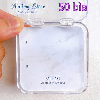 Bìa nailbox 1 mặt Trắng vệt tập 50 bìa (kèm túi bóng cho mỗi bìa) - Thẻ gắn móng tay giả, size 6.5x6.5cm