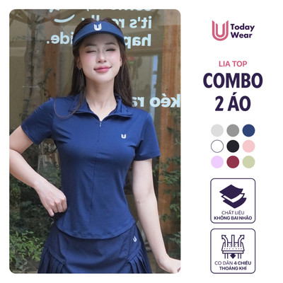 Combo 2 áo thể thao cổ polo nữ Lia Top mặc tập gym yoga, chất liệu thoáng mát, thấm hút mồ hôi Today U Wear