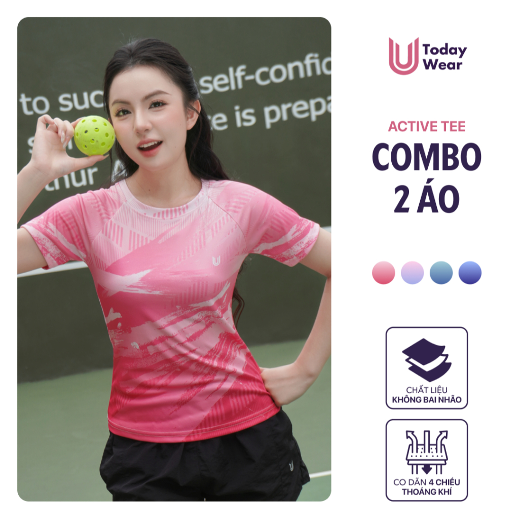 Combo 2 áo thun thể thao nữ chạy bộ Active Tee thấm hút chơi cầu lông bóng bàn tập gym Today U Wear