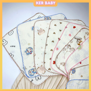 Set 5-10 Khăn Sữa Chạy Bo Viền Chất Vải Xô Muslin 2 Lớp Thấm Hút Cực Tốt Mềm Mịn An Toàn Cho Da Em Bé KerBaby