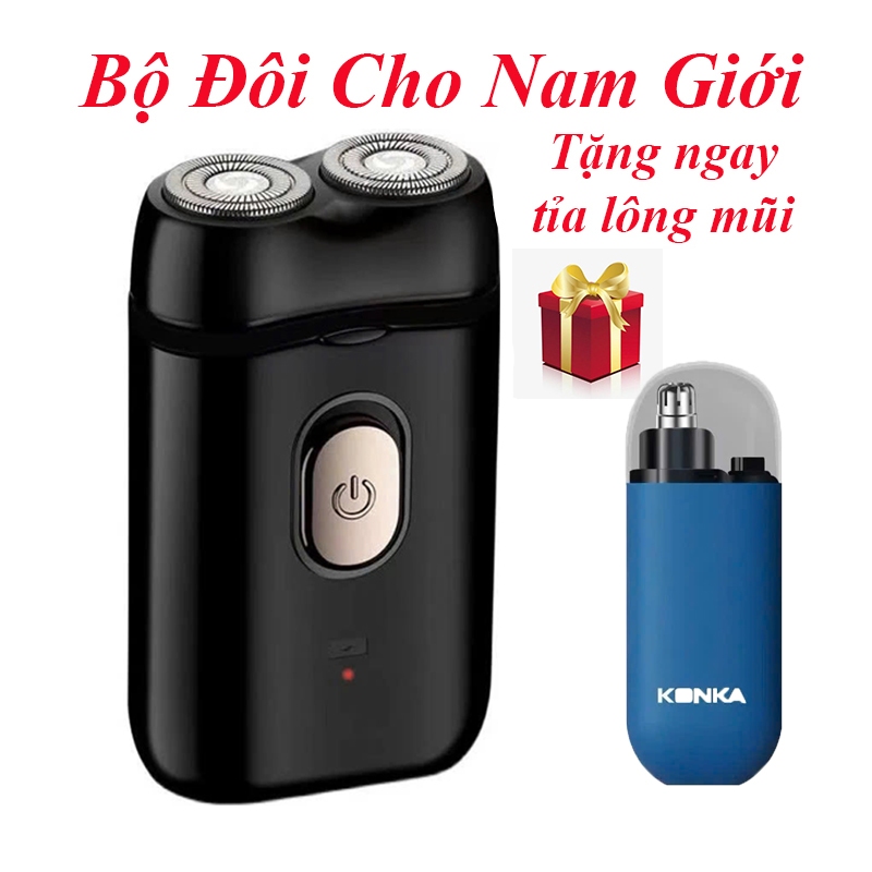 Máy Cạo Râu Mini 2 Lưỡi Kép Cạo Nổi Ridian Tặng Máy Tỉa Lông Mũi Cao Cấp Konka - Bộ Đôi Nam Giới