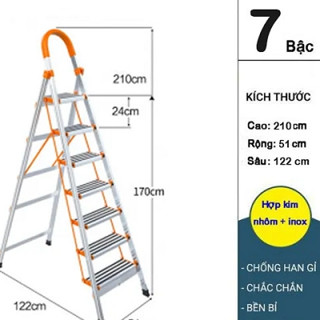 Thang nhôm ghế tay vịn khung inox 7 Bậc Tiện Lợi giá rẻ
