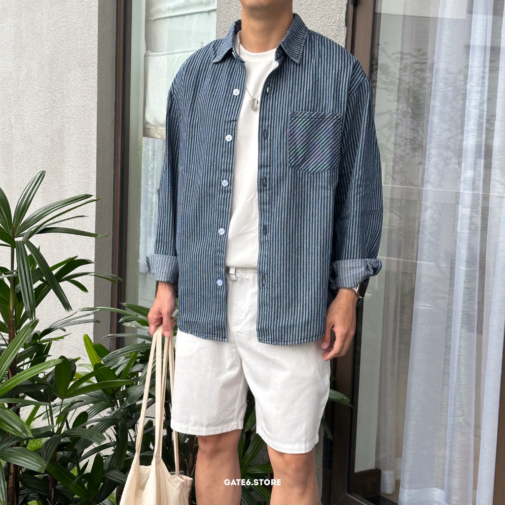 Áo Sơmi Denim Nam HL, áo bò cổ bẻ sọc 7136 - GATE6 - 5359