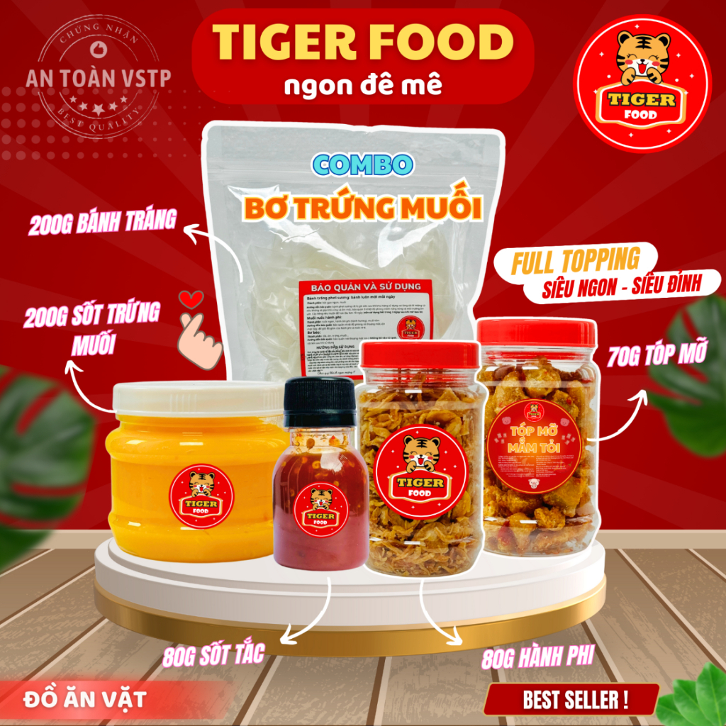 Bánh tráng bơ trứng muối TIGER FOOD Bánh tráng phơi sương sốt bơ trứng muối + tóp mỡ + hành phi + số