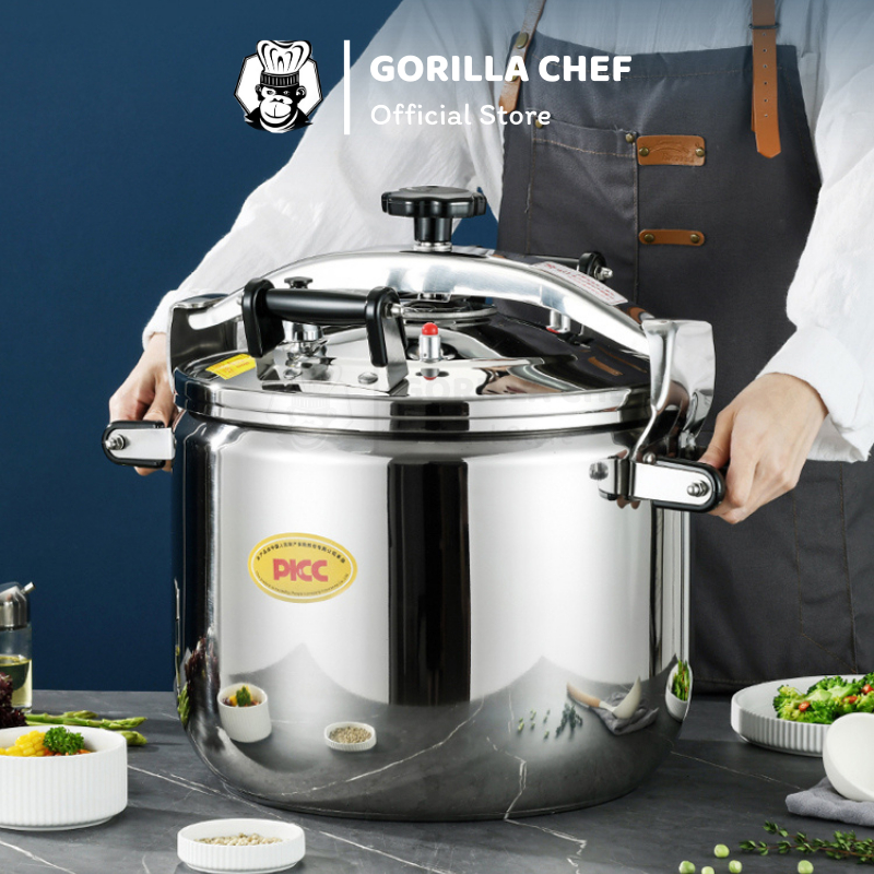 [Siêu dày] Nồi áp suất công nghiệp inox 3 lớp 6.5 - 39L Gorilla Chef 3 cấp độ bảo vệ chống cháy nổ