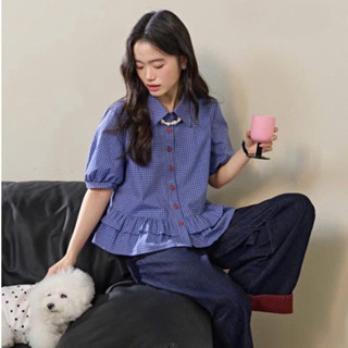 Áo Sơ Mi Nữ Kẻ Caro Tay Lỡ Form Babydoll, Áo Sơ Mi Kiểu Chất Thô Cotton Dày Dặn Phong Cách Hàn Quốc