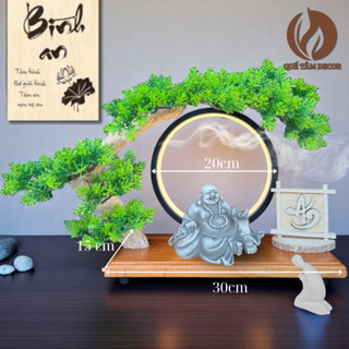 Tiểu cảnh bonsai Ngài Đi Lặc và các vị Phật , thác khói trầm hương.Thờ cúng,trưng bày trên bàn thần tài - Quế Tâm Decor