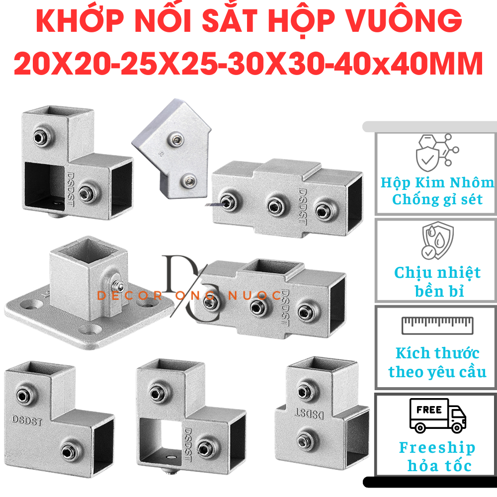 Khớp Nối Sắt Hộp Vuông 20x20,25x25,30x30,40x40mm Decor ống nước